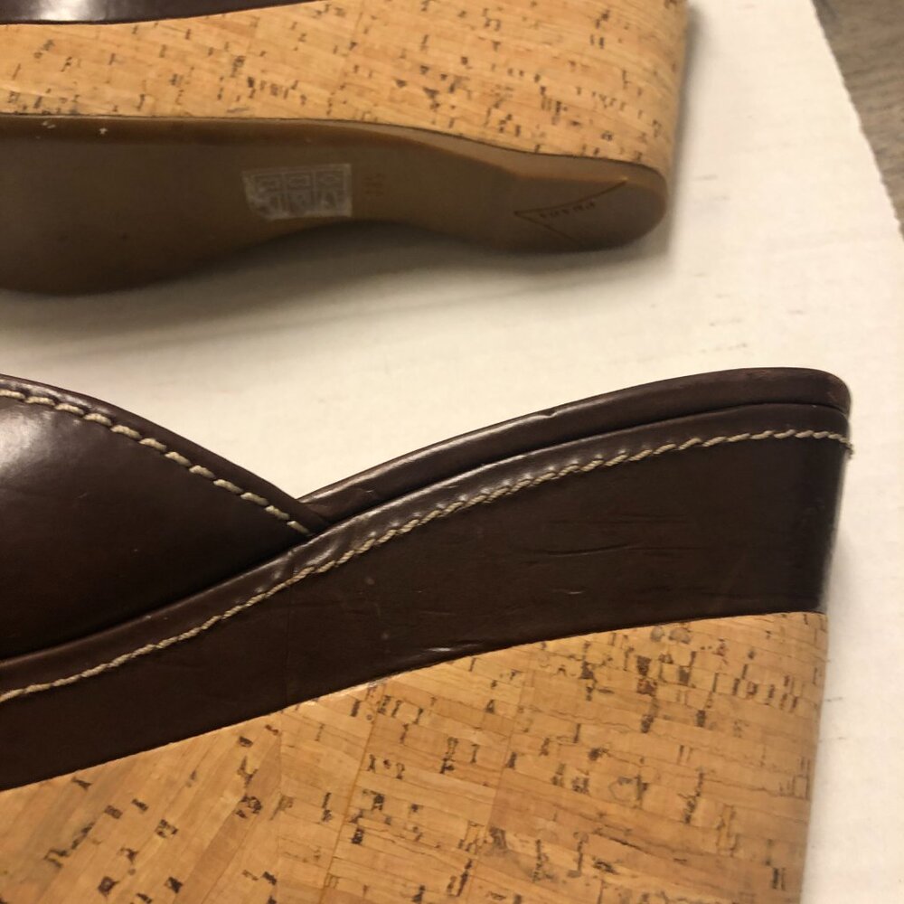 Prada wedge open toe cork platform brown slide sa… - image 10